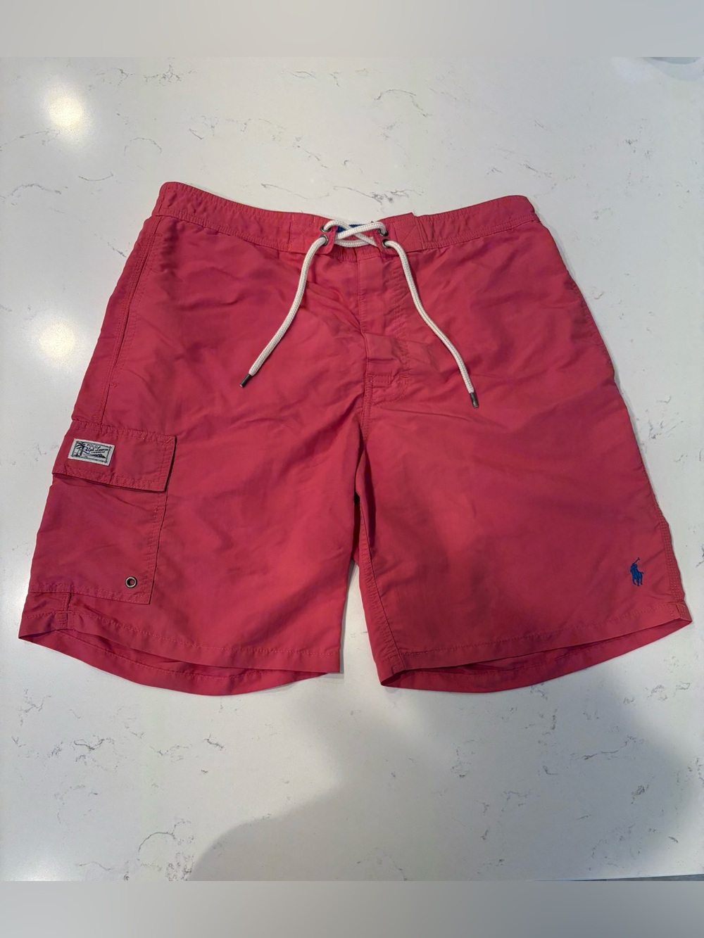 Polo by Ralph Lauren Muted Red Swim Shorts with Drawstring. Size Large